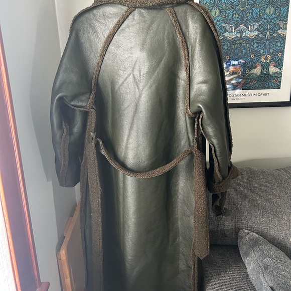 Reversable Olive Green leather Coat - Picture 2 of 2